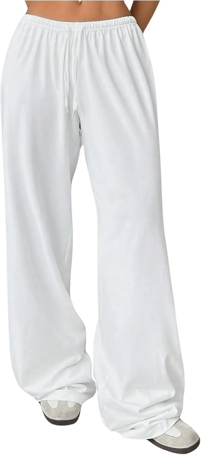 SHENHE Women's Wide Leg Pants Casual Drawstring Y2k Low Rise Lounge Pants Loose Trousers