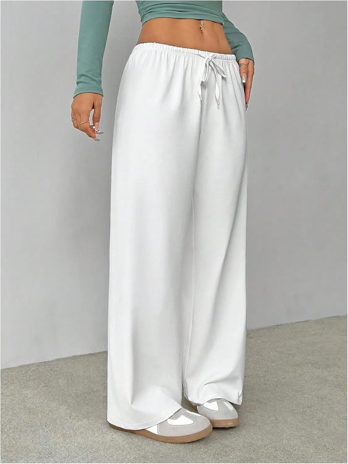 SHENHE Women's Wide Leg Pants Casual Drawstring Y2k Low Rise Lounge Pants Loose Trousers