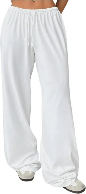 SHENHE Women's Wide Leg Pants Casual Drawstring Y2k Low Rise Lounge Pants Loose Trousers