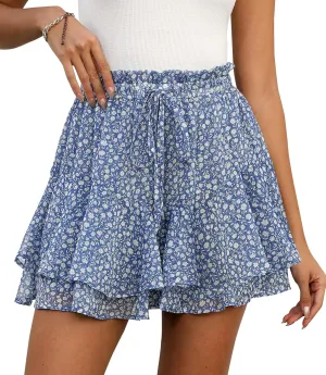 Shorts for Women Summer Casual Chiffon Skorts Boho Ruffle Tennis Mini Skirts