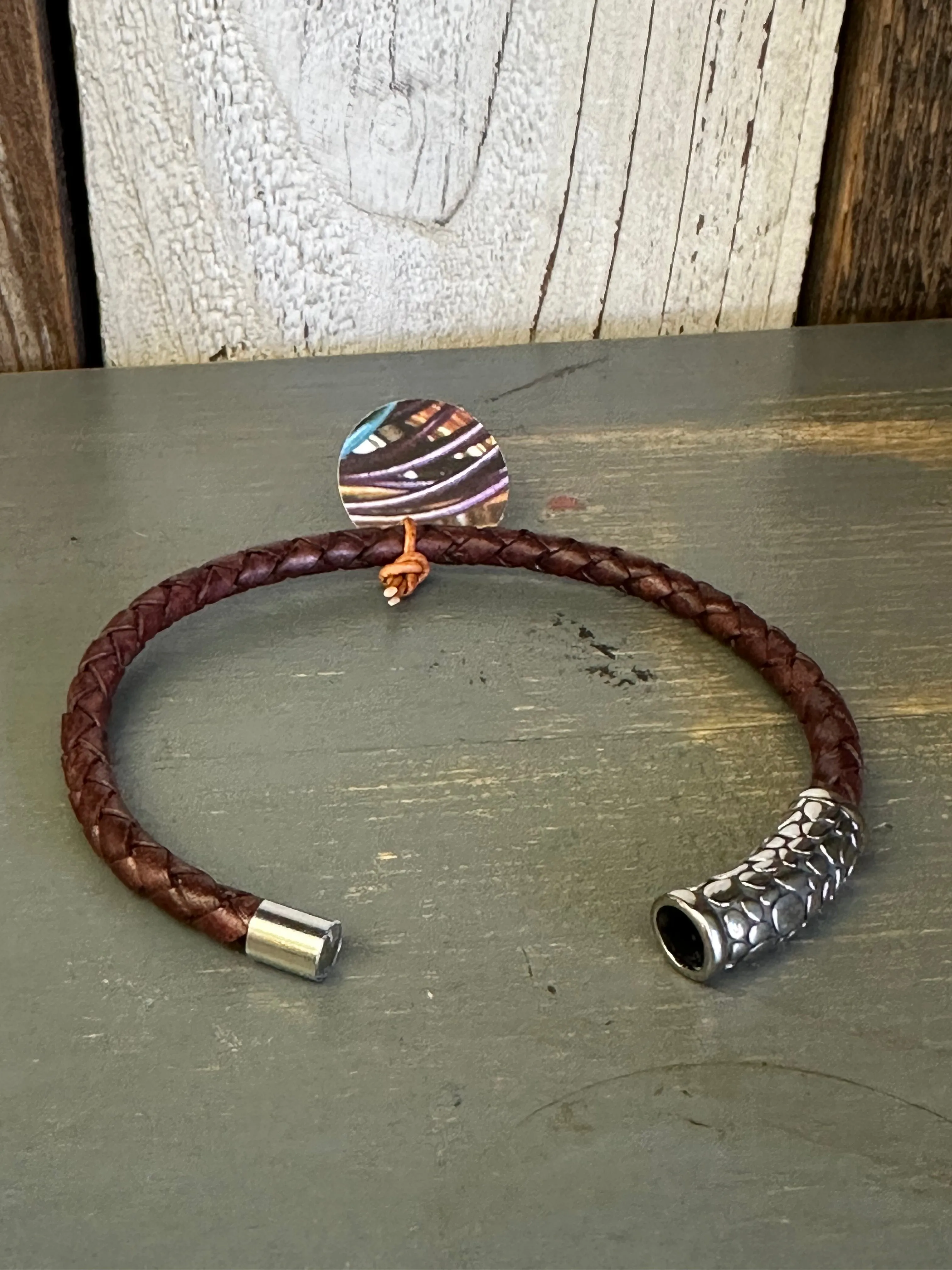 Silver Dot Leather Bangle