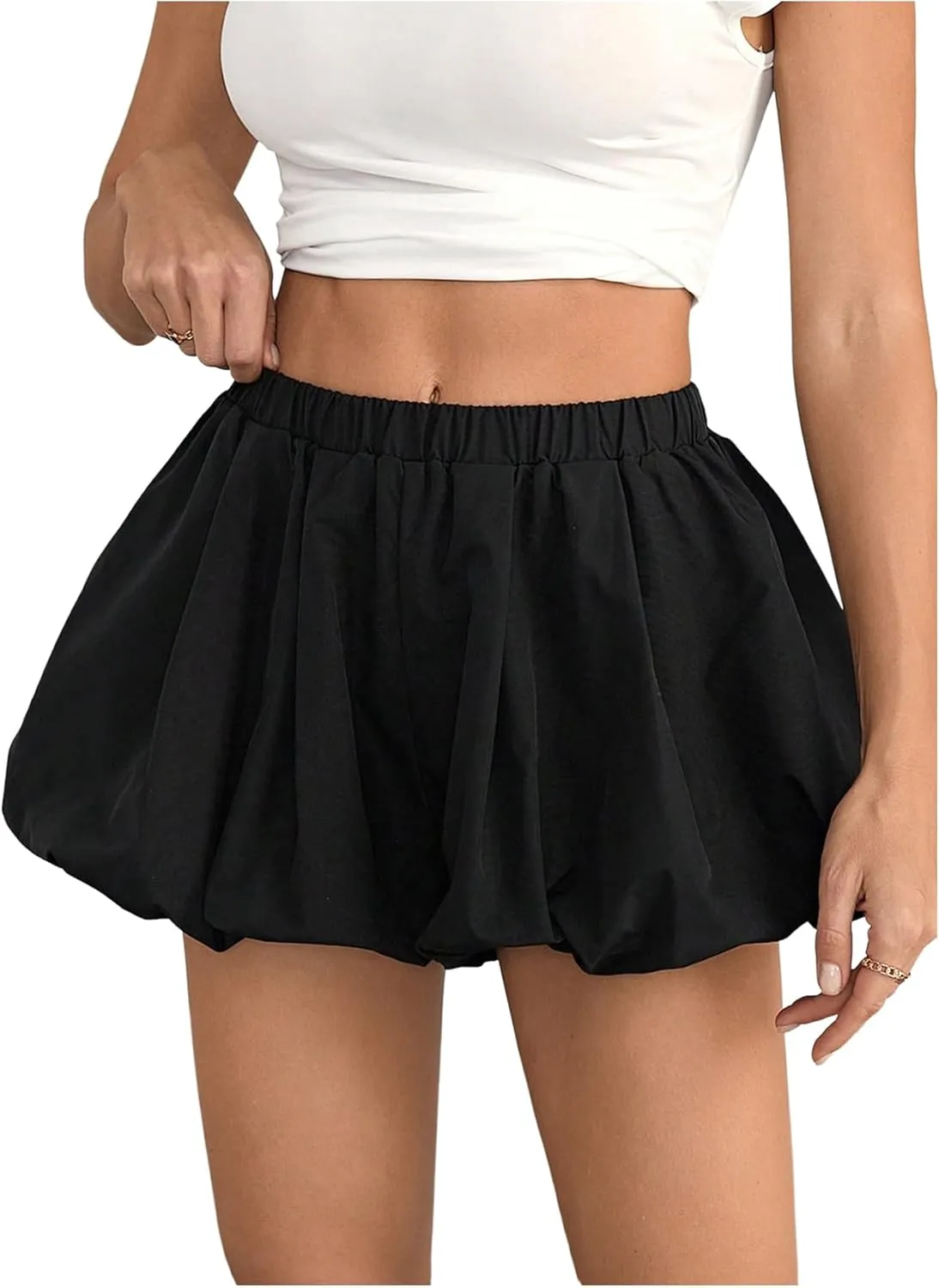 SOLY HUX Women's Y2k Bubble Skirt Shorts Elastic Waist Flared Cute Going Out Mini Skorts