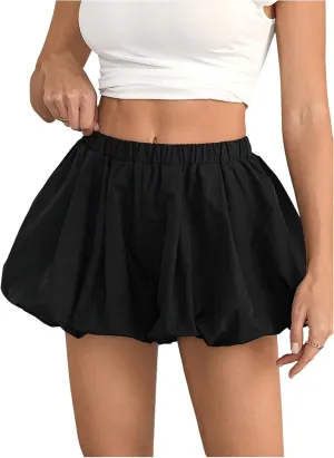 SOLY HUX Women's Y2k Bubble Skirt Shorts Elastic Waist Flared Cute Going Out Mini Skorts