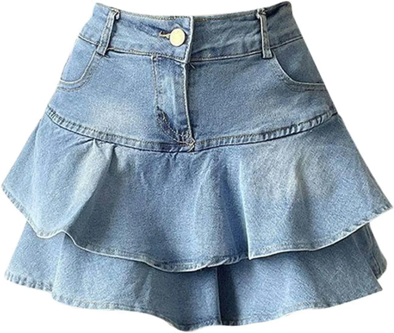 Spicy Girl Ruffle Edge Denim Skirt Women's Retro Cake Skirt High Waist Slim Short Skirt Women's plus Skirts