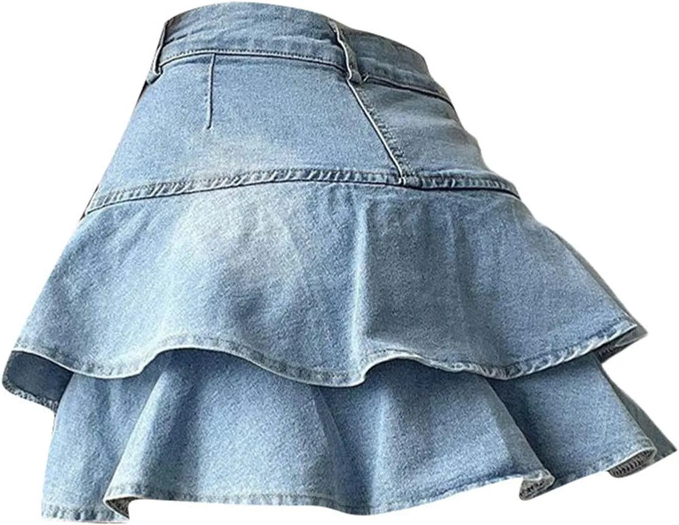 Spicy Girl Ruffle Edge Denim Skirt Women's Retro Cake Skirt High Waist Slim Short Skirt Women's plus Skirts