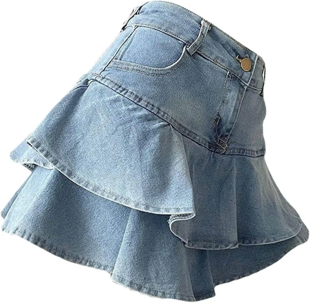 Spicy Girl Ruffle Edge Denim Skirt Women's Retro Cake Skirt High Waist Slim Short Skirt Women's plus Skirts