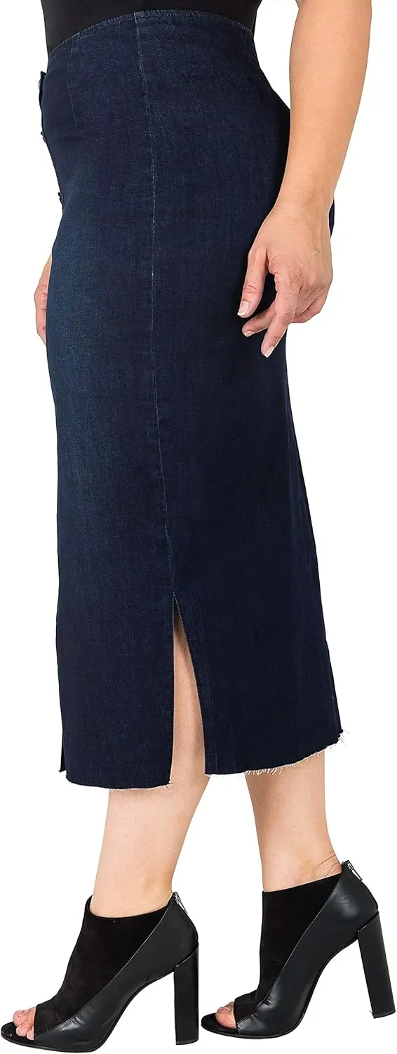 Standards & Practices Plus Size Modern Women Snap Button Frayed Hem Pencil Skirt