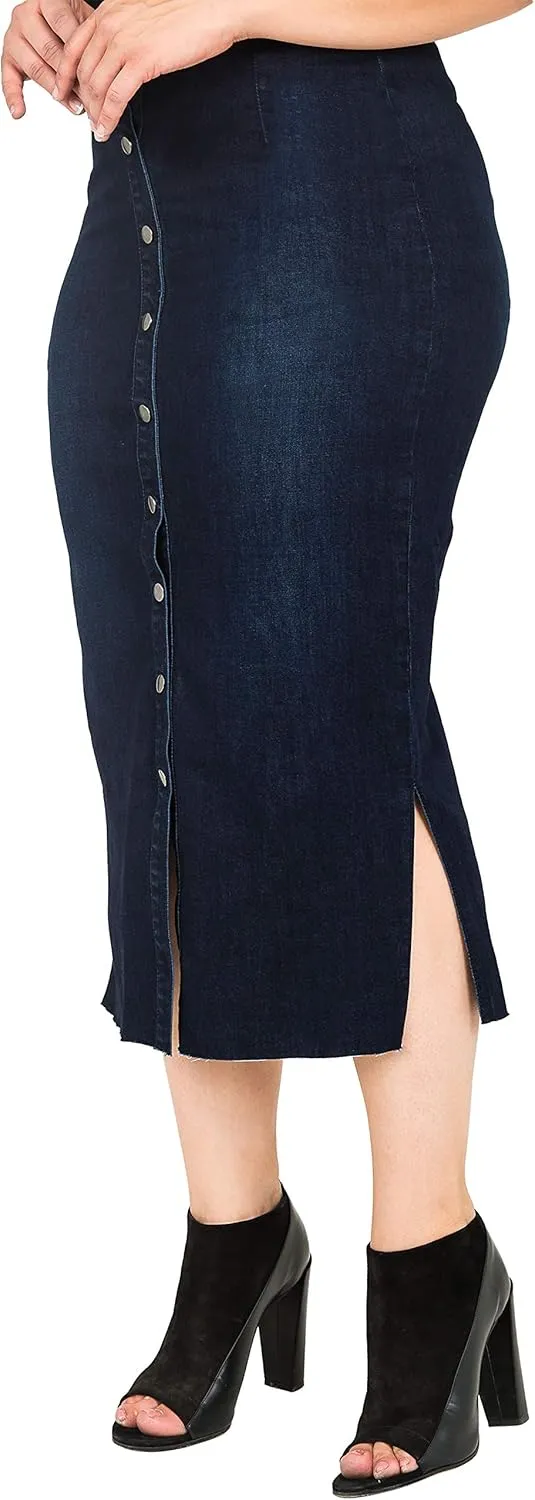 Standards & Practices Plus Size Modern Women Snap Button Frayed Hem Pencil Skirt