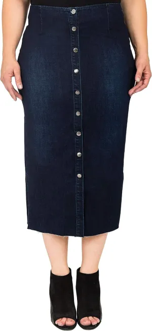 Standards & Practices Plus Size Modern Women Snap Button Frayed Hem Pencil Skirt