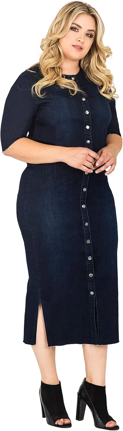 Standards & Practices Plus Size Modern Women Snap Button Frayed Hem Pencil Skirt