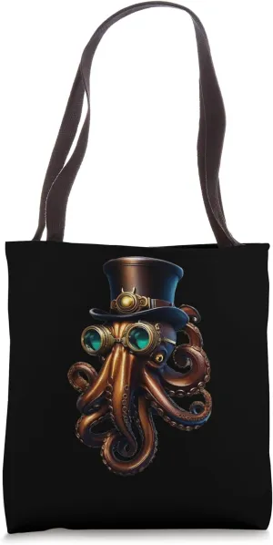 Steampunk Octopus topper Hat And Goggles Funky Vintage Tote Bag