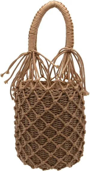 surell Paper Straw Bucket Bag - Summer Beach Tote - Unique Round Pouch Purse - Stylish Spring Fashion Accessory - Natural