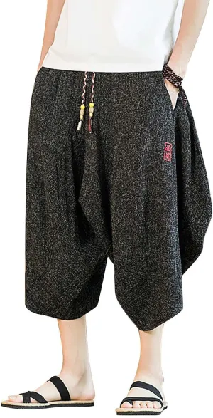 SUWBMHWE Japanese Clothes for Men Linen Harem Pants Beach Casual Comfy Yoga Mens Any Occasion with Pockets Boho Lounge