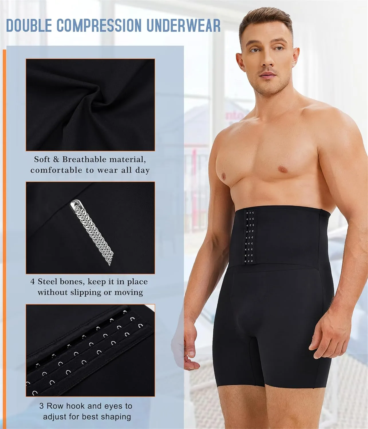 TAILONG Men's Shapewear Tummy Control Shorts High Waist Underwear Slimming Body Shaper Compression Boxer Brief