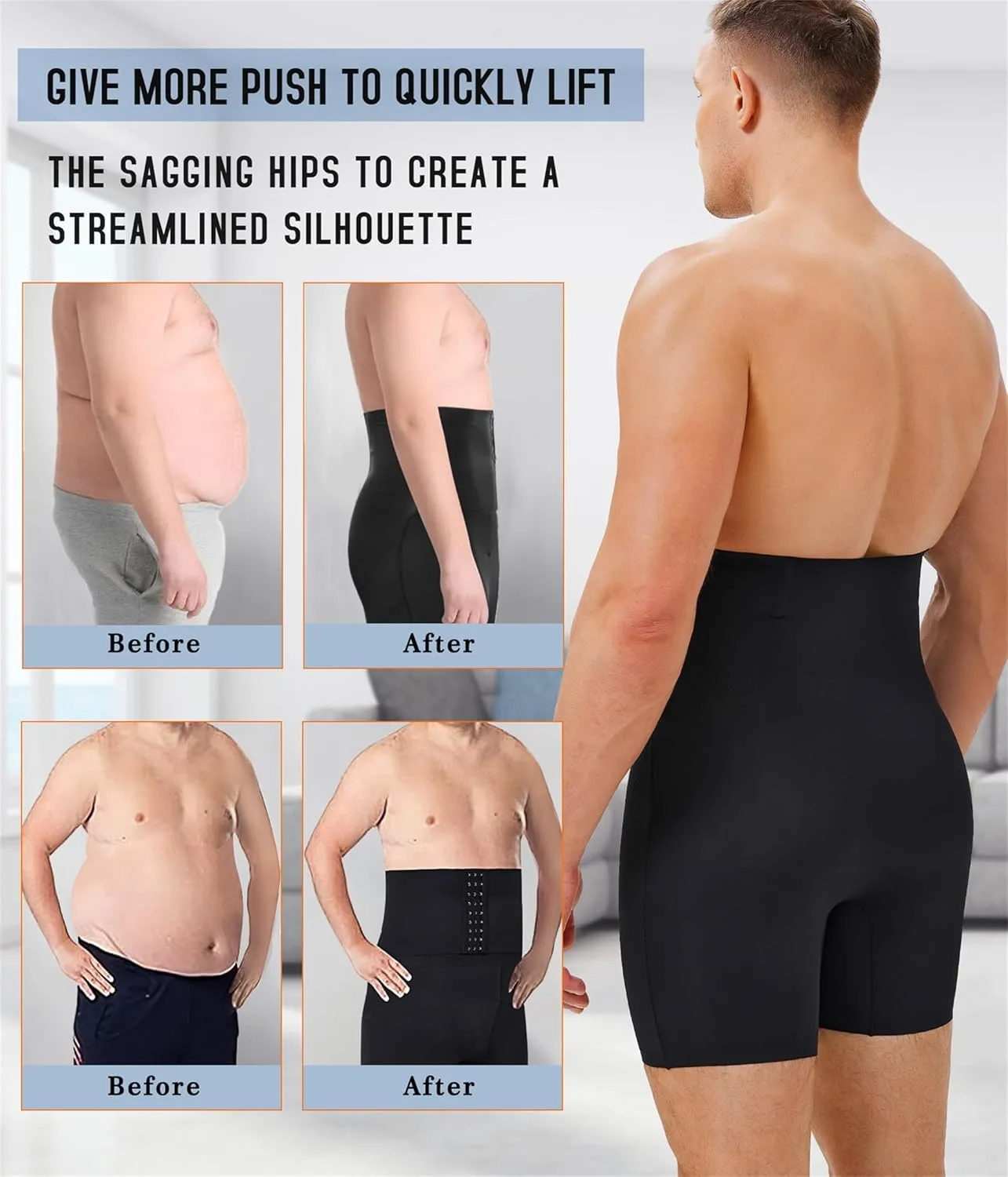 TAILONG Men's Shapewear Tummy Control Shorts High Waist Underwear Slimming Body Shaper Compression Boxer Brief