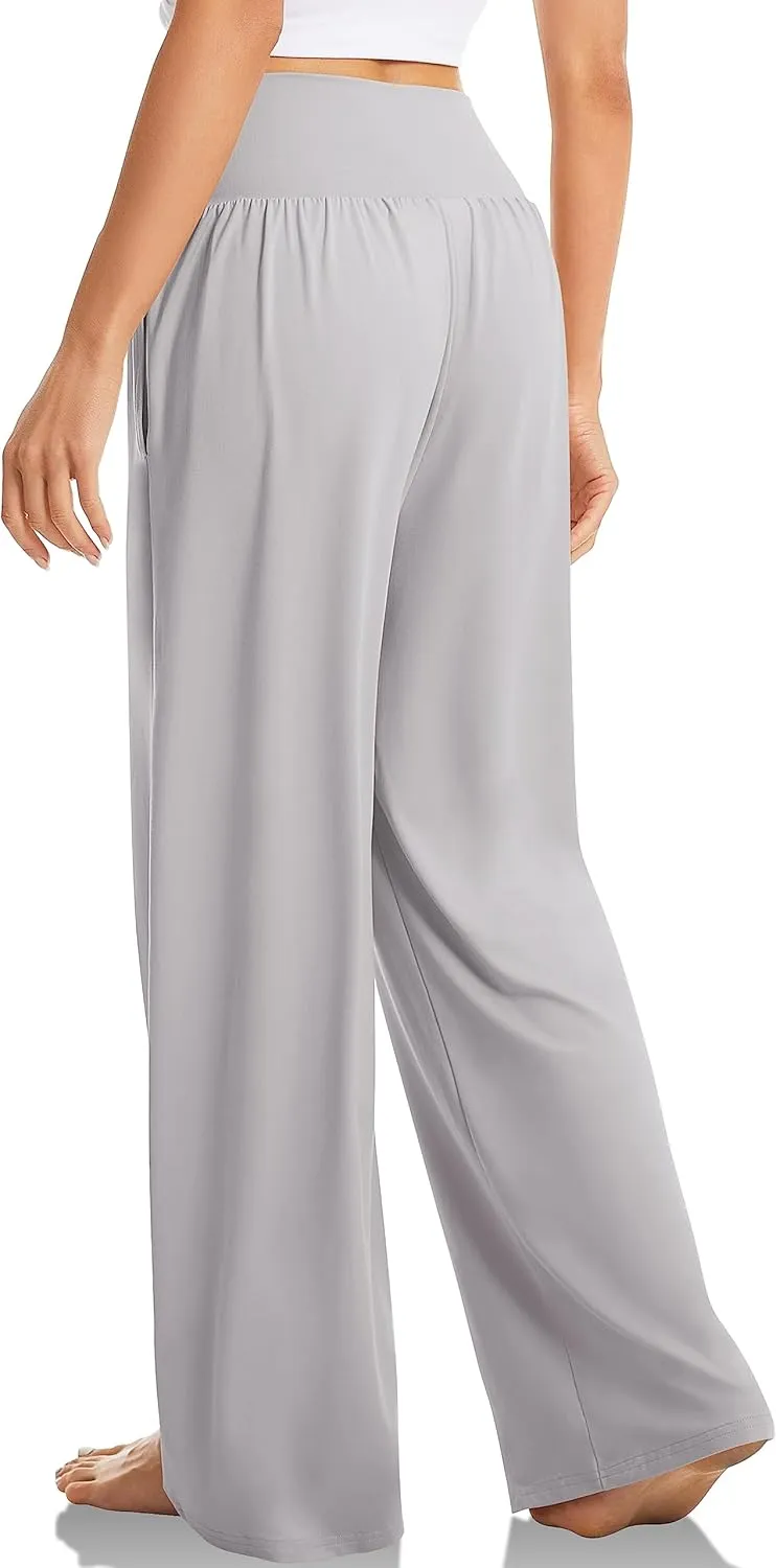 TARSE Women's Wide Leg Casual Loose Pants Yoga Sweatpants Comfy Crossover High Waisted Lounge Pajama Flowy Pants with Pockets