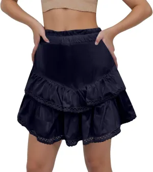 Tennis Skirts for Women Knee Length Chiffon Skorts Women Shorts Casual Boho Ruffle Tiered Skorts High Waist Mini