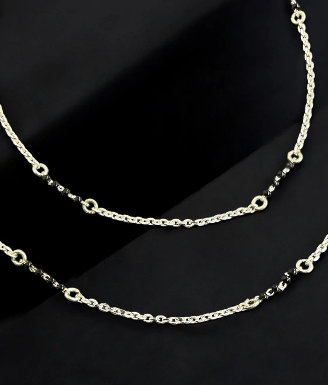 The Ayana Silver Black Bead Anklets