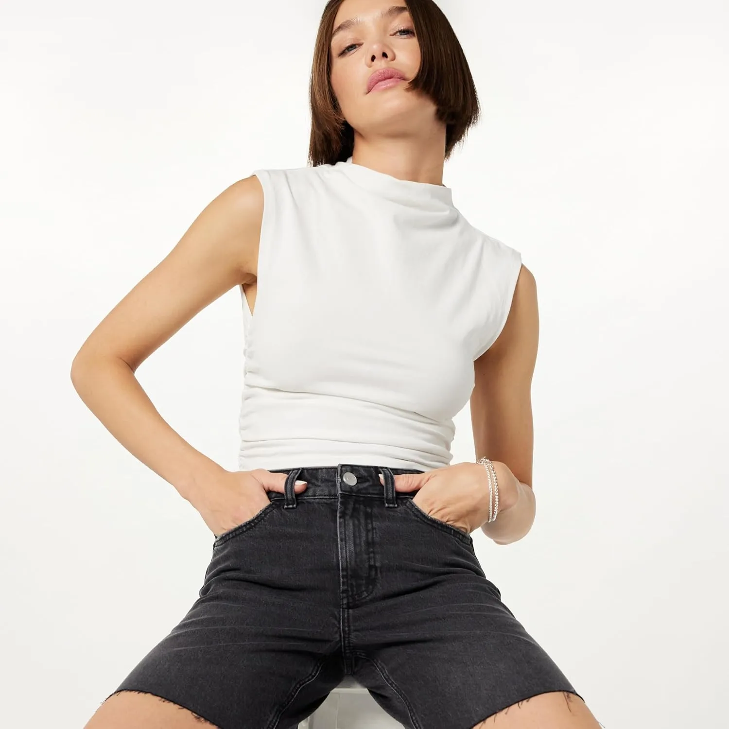The Drop Women's Mari Long Relaxed Denim Short