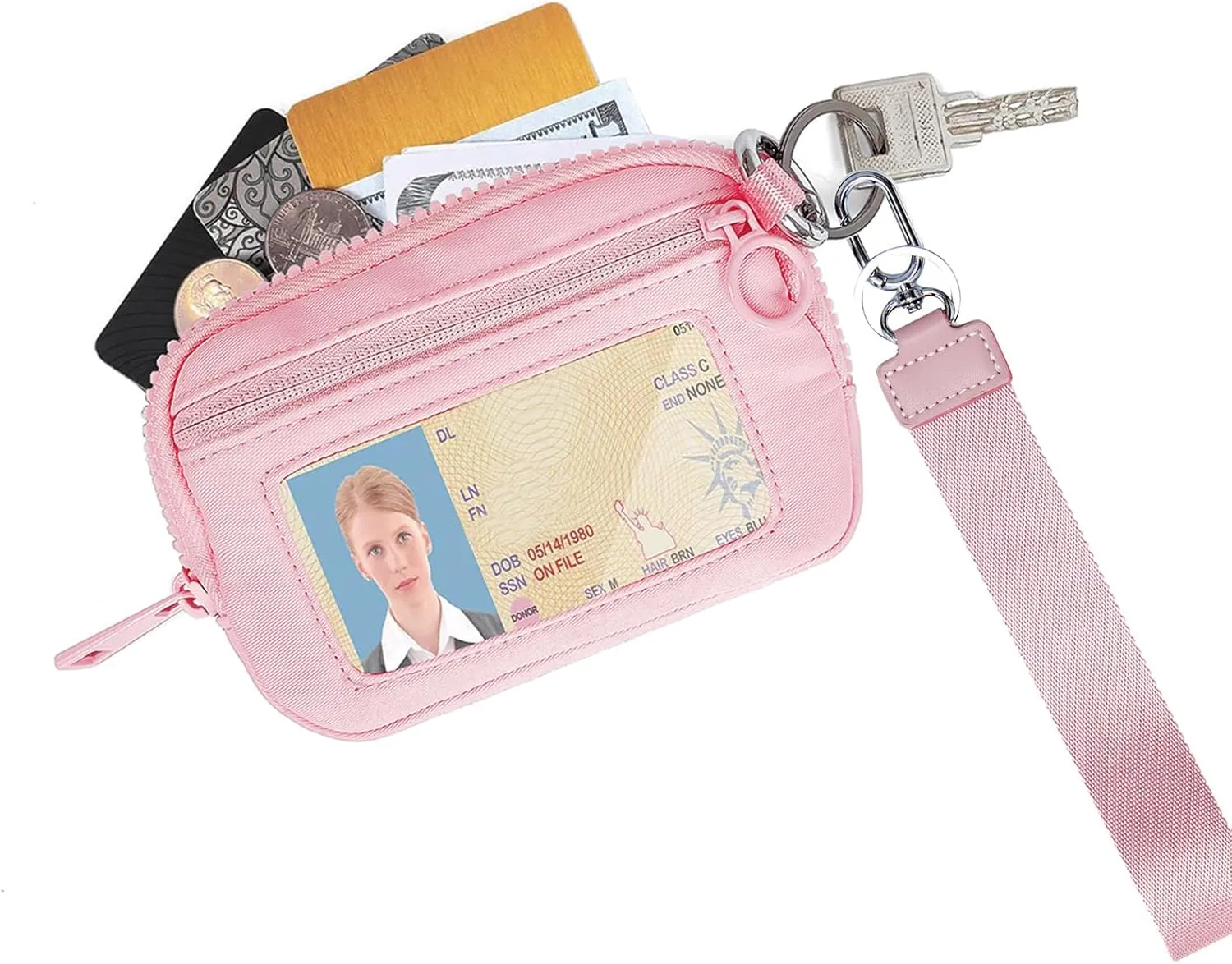 The Iris' Wallet 2nd Gen, The Iris Pouch Wristlet Zip Card Case With ID Window, Women Waterproof Nylon Keychain Wallet (blue)