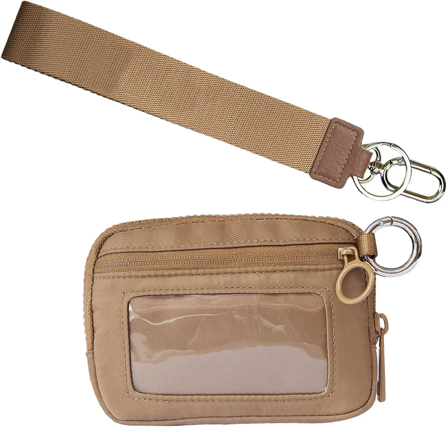 The Iris' Wallet 2nd Gen, The Iris Pouch Wristlet Zip Card Case With ID Window, Women Waterproof Nylon Keychain Wallet (caramel)