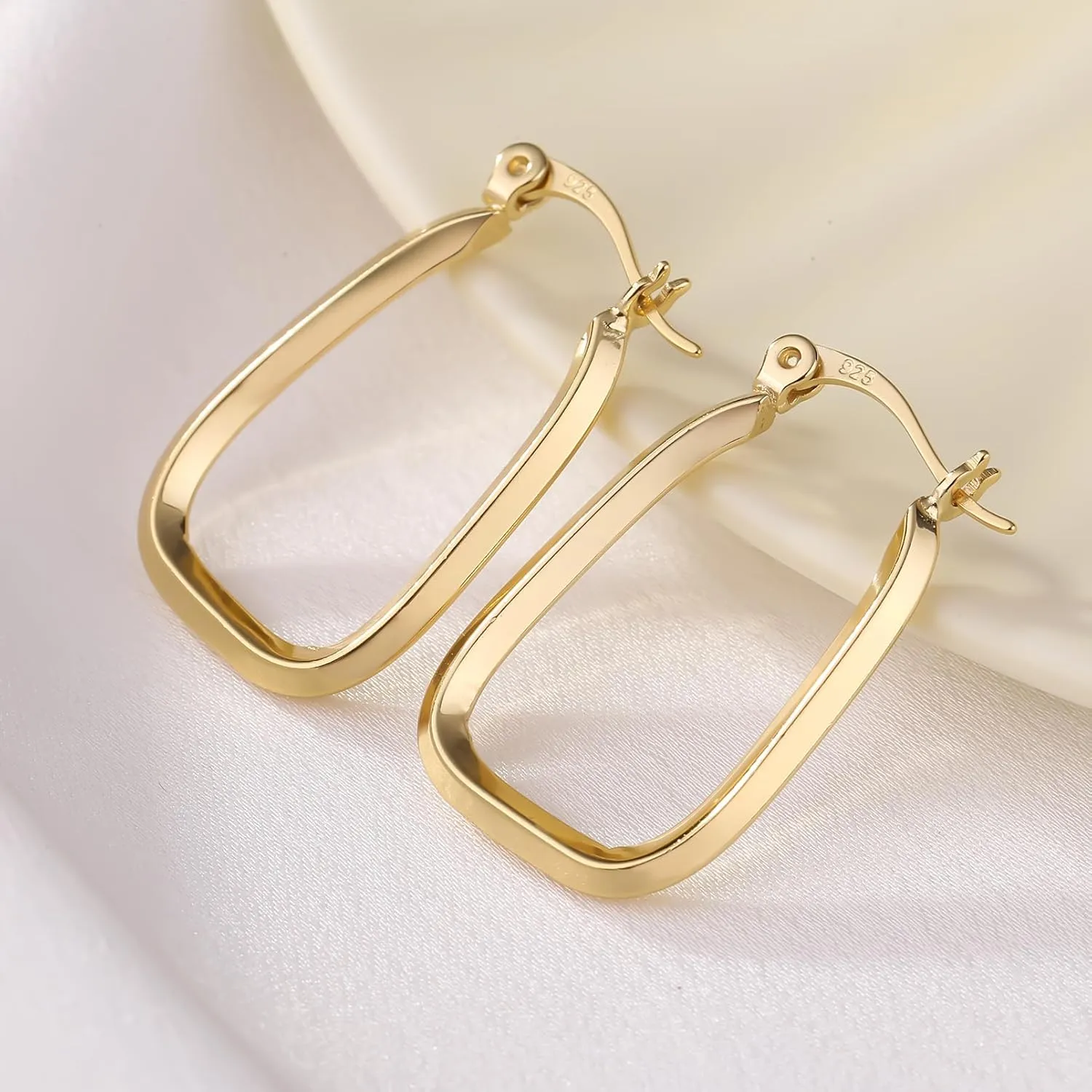 ToHeart 14k Gold Hoop Earrings for Womens Rectangle Hoop Earrings Gold Plated Small Hoops
