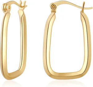 ToHeart 14k Gold Hoop Earrings for Womens Rectangle Hoop Earrings Gold Plated Small Hoops