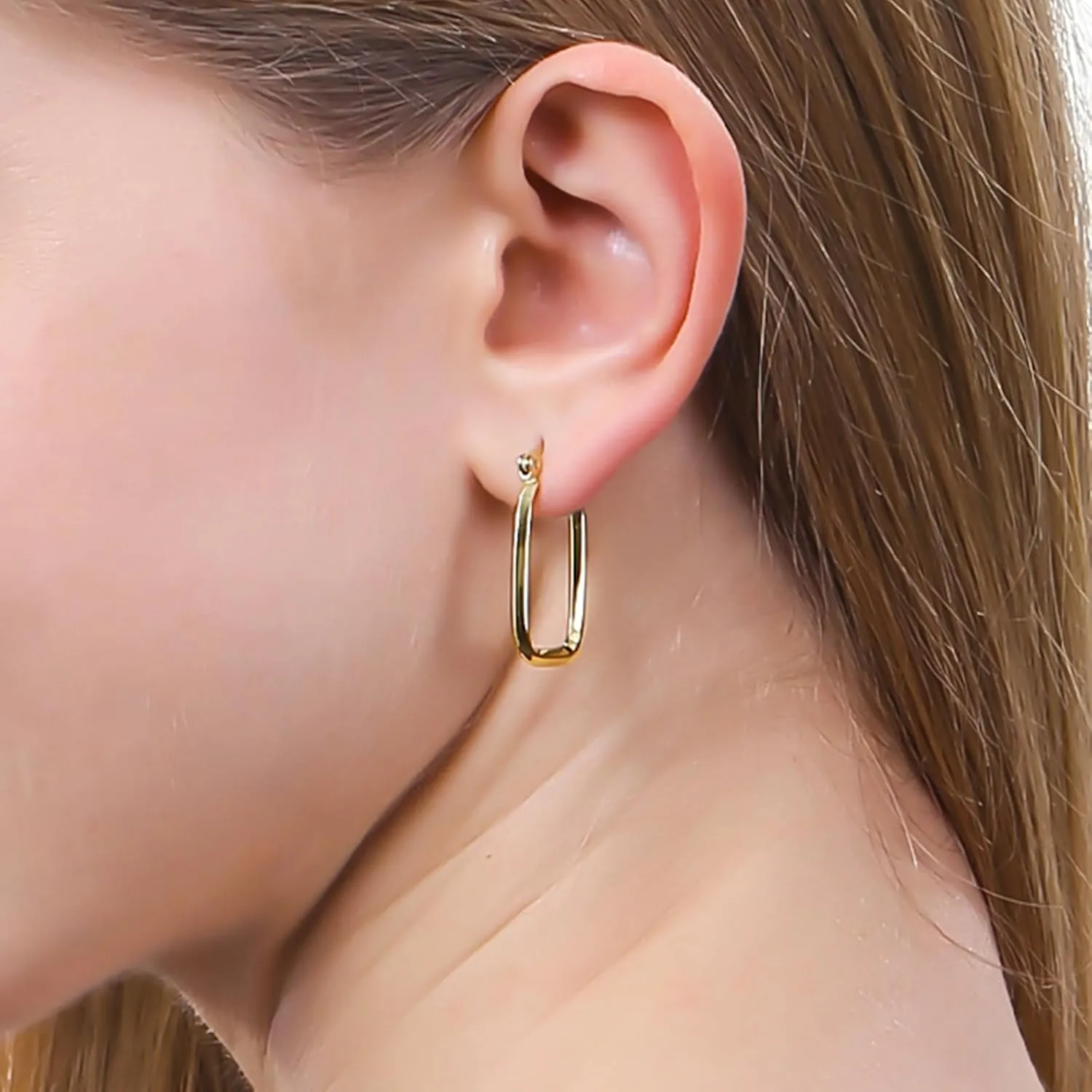 ToHeart 14k Gold Hoop Earrings for Womens Rectangle Hoop Earrings Gold Plated Small Hoops