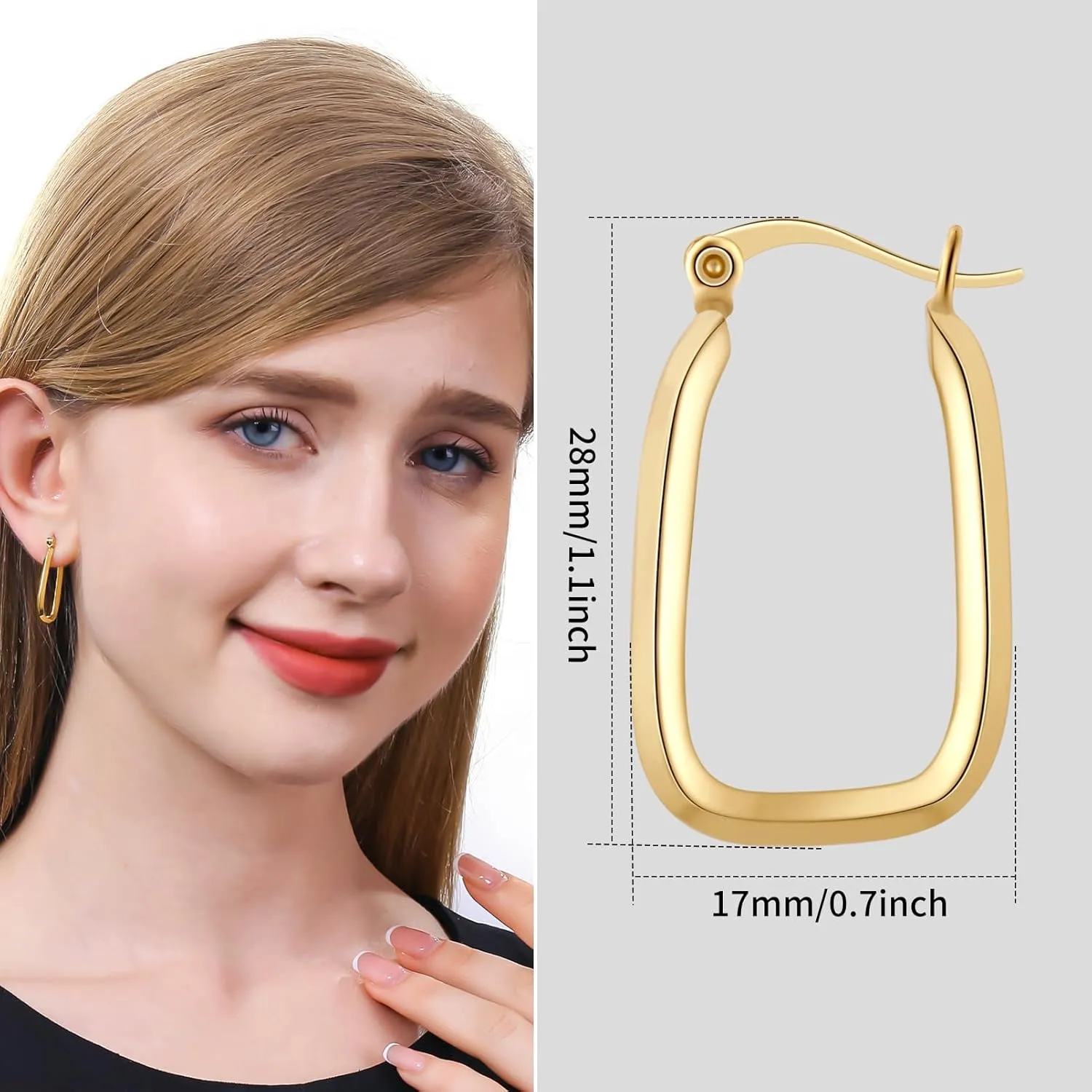 ToHeart 14k Gold Hoop Earrings for Womens Rectangle Hoop Earrings Gold Plated Small Hoops
