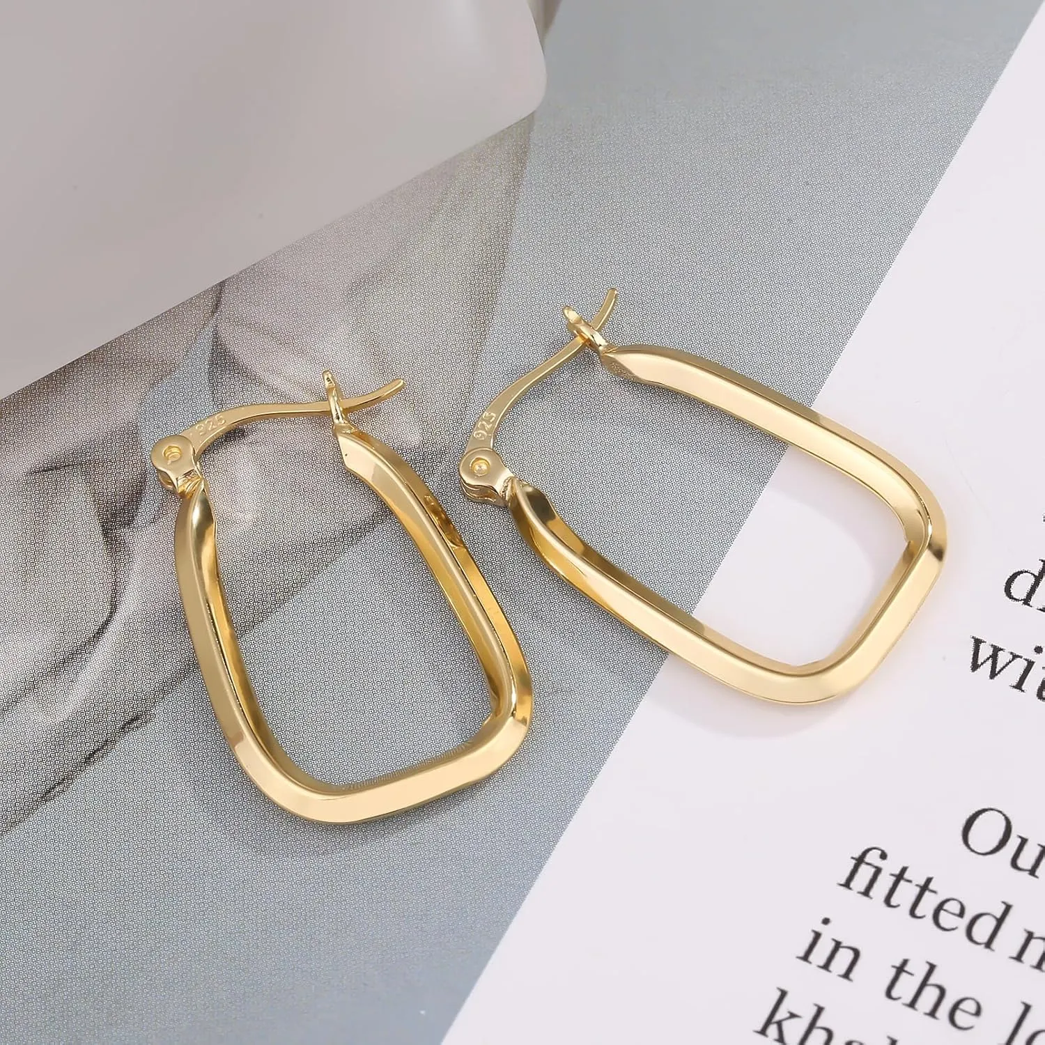 ToHeart 14k Gold Hoop Earrings for Womens Rectangle Hoop Earrings Gold Plated Small Hoops