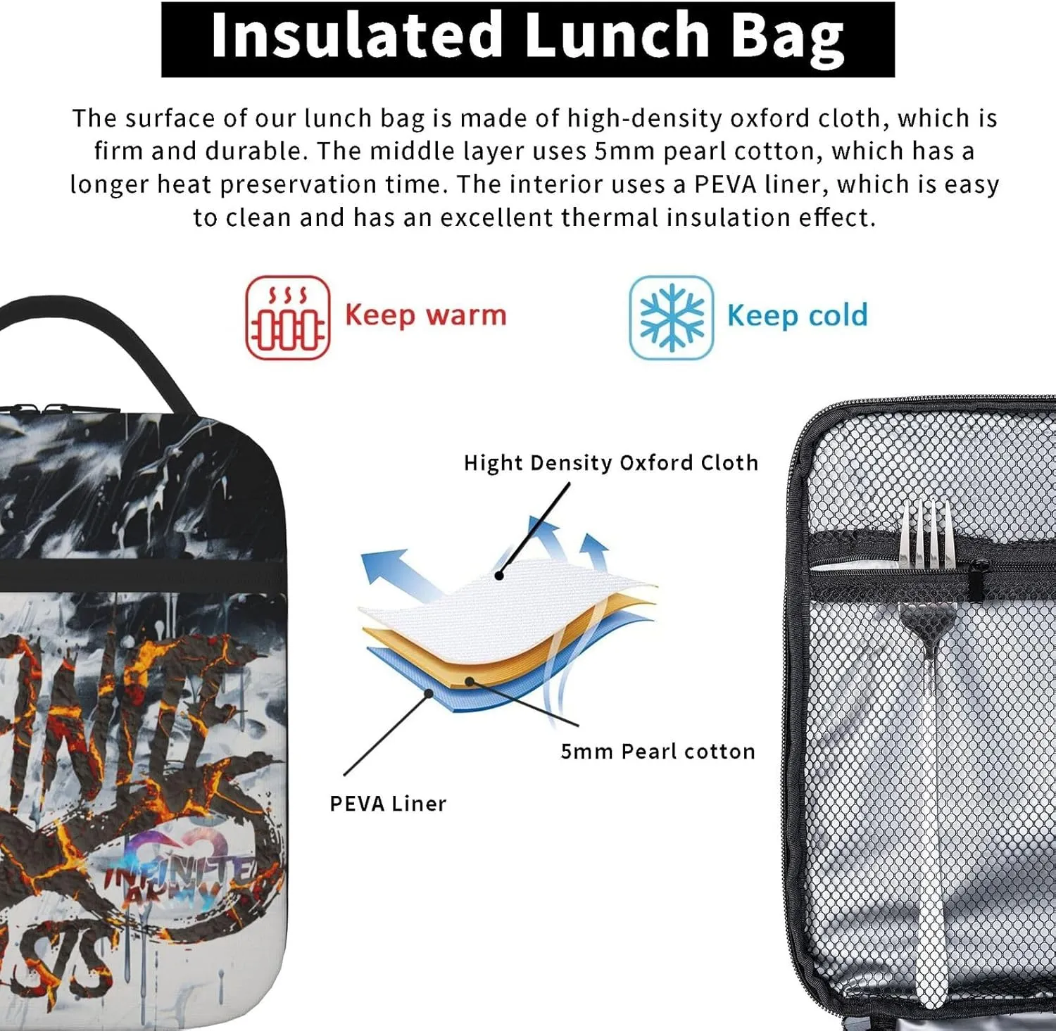 Towerfutu Unisex Lightweight Backpack With Handle Insulated Lunch Bag Big Capacity Travel Daypack Set, Black1