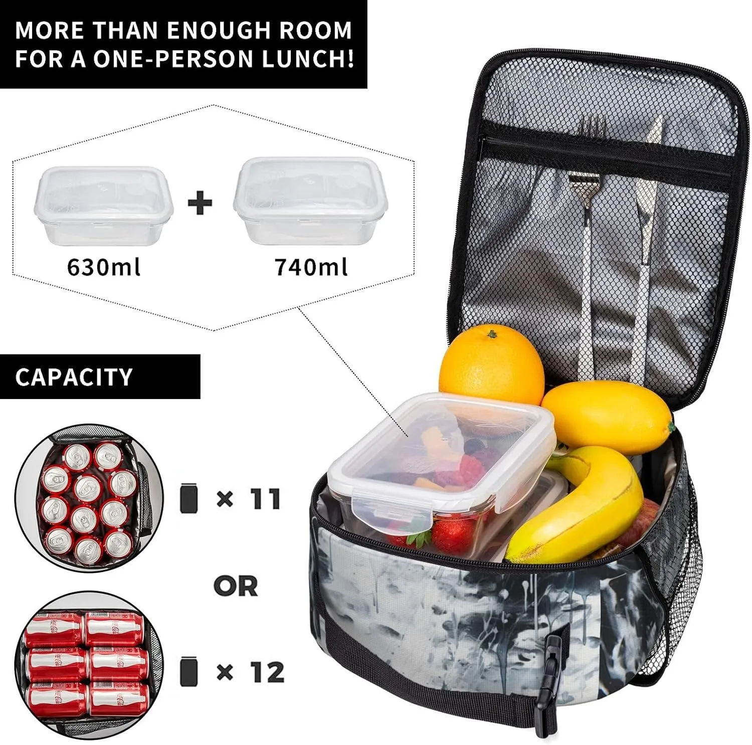 Towerfutu Unisex Lightweight Backpack With Handle Insulated Lunch Bag Big Capacity Travel Daypack Set, Black1