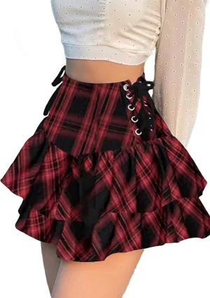 TSMNZMU Women's Goth Mini Skirts - Punk Grunge High Waist Emo Alt Mall Gothic Harajuku Lolita Skirts