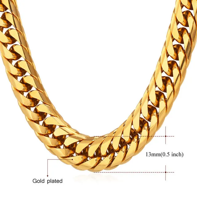 U7 Miami Cuban Chains For Men Jewelry Gold Color Thick Stainless Steel Long Big Chunky Necklace
