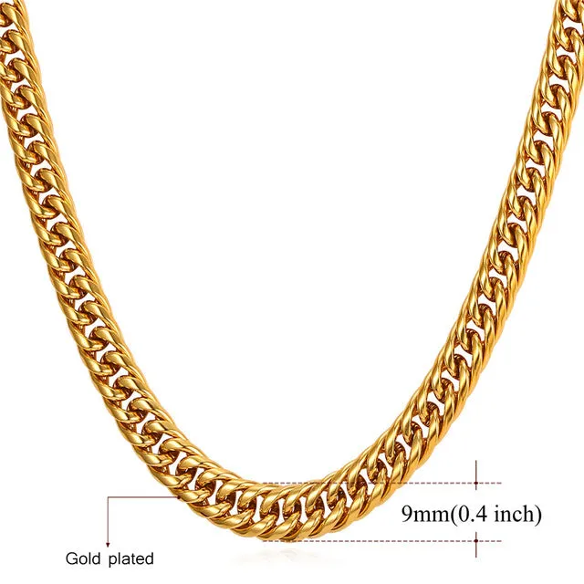 U7 Miami Cuban Chains For Men Jewelry Gold Color Thick Stainless Steel Long Big Chunky Necklace