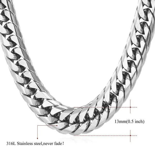 U7 Miami Cuban Chains For Men Jewelry Gold Color Thick Stainless Steel Long Big Chunky Necklace