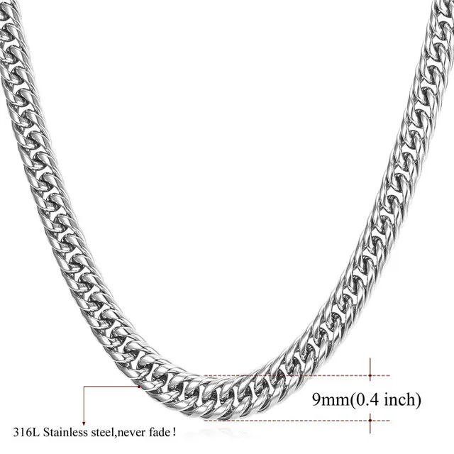 U7 Miami Cuban Chains For Men Jewelry Gold Color Thick Stainless Steel Long Big Chunky Necklace