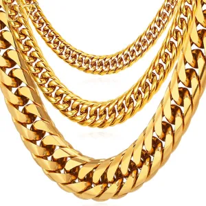 U7 Miami Cuban Chains For Men Jewelry Gold Color Thick Stainless Steel Long Big Chunky Necklace