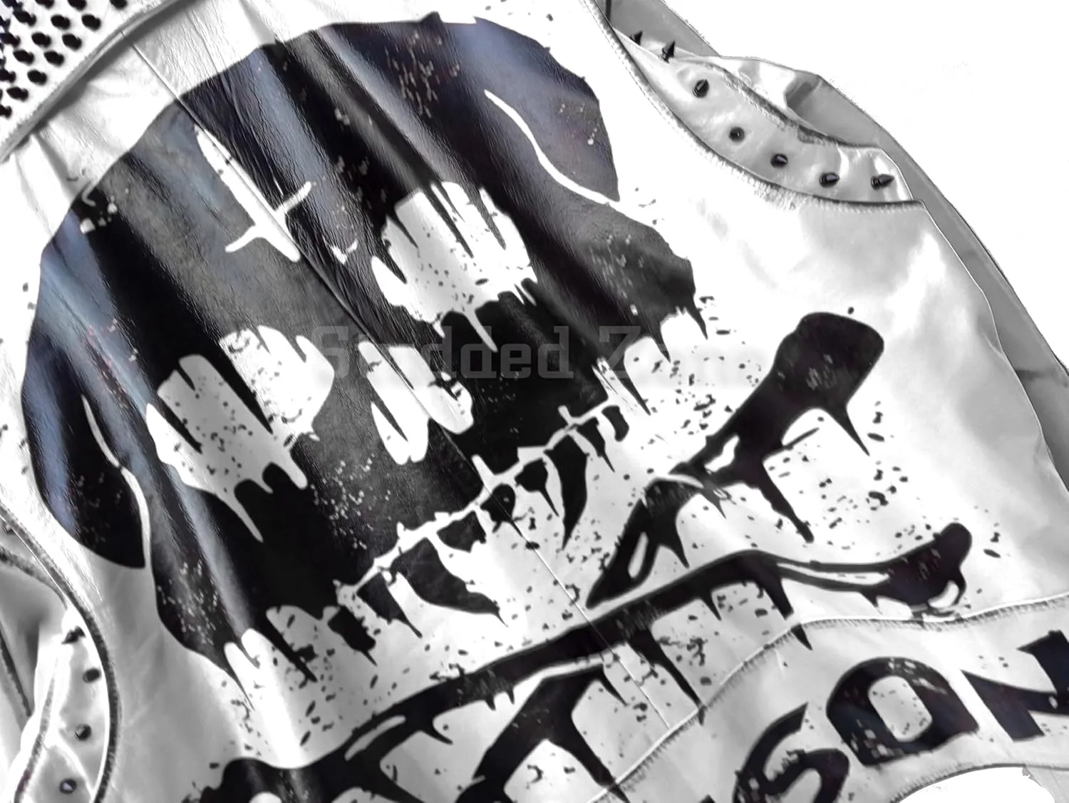 Undead Men Red White Punk Rock Skull Poison Spiked Printed Skeleton Motorcycle Leather Jacket