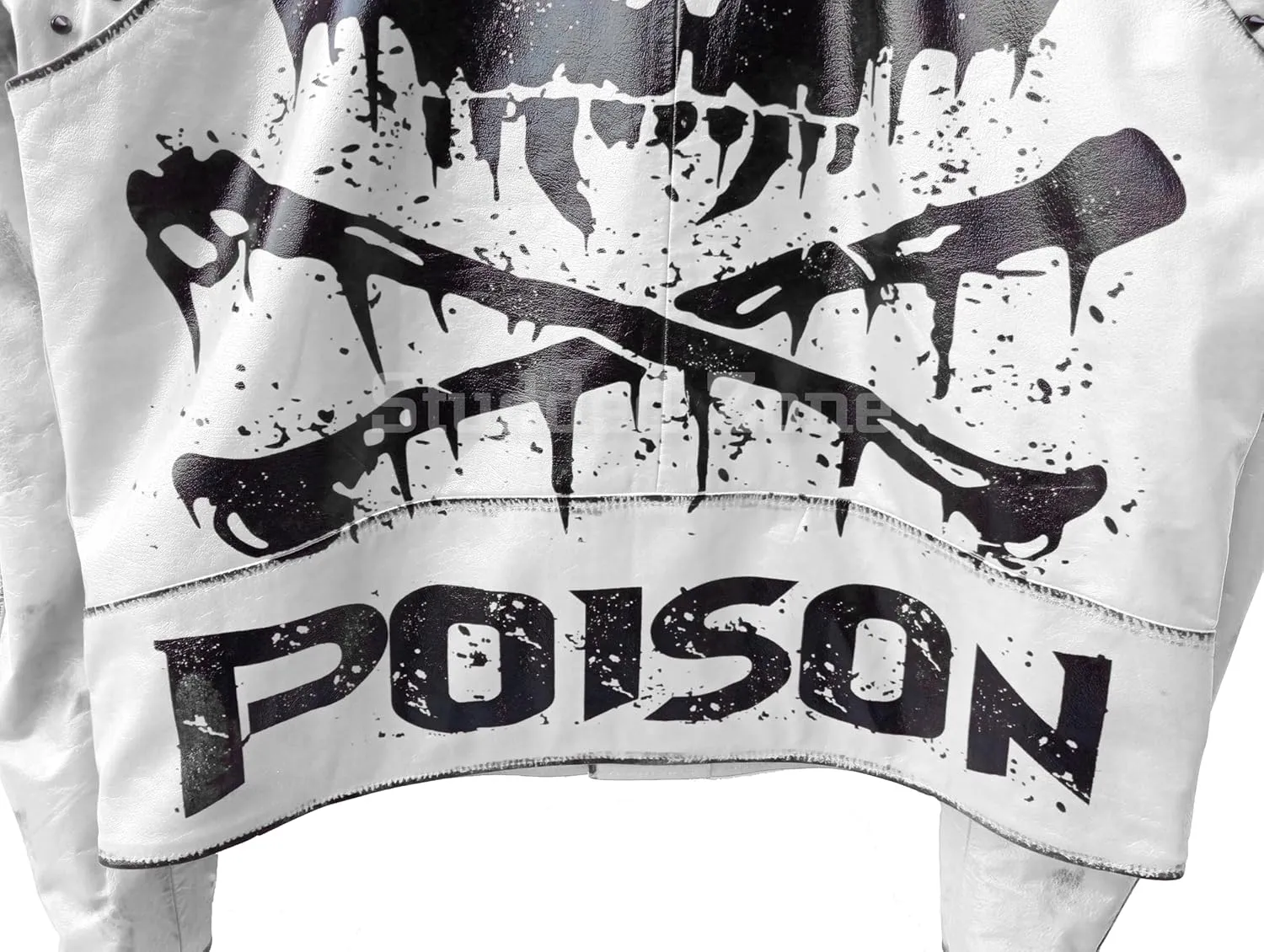 Undead Men Red White Punk Rock Skull Poison Spiked Printed Skeleton Motorcycle Leather Jacket