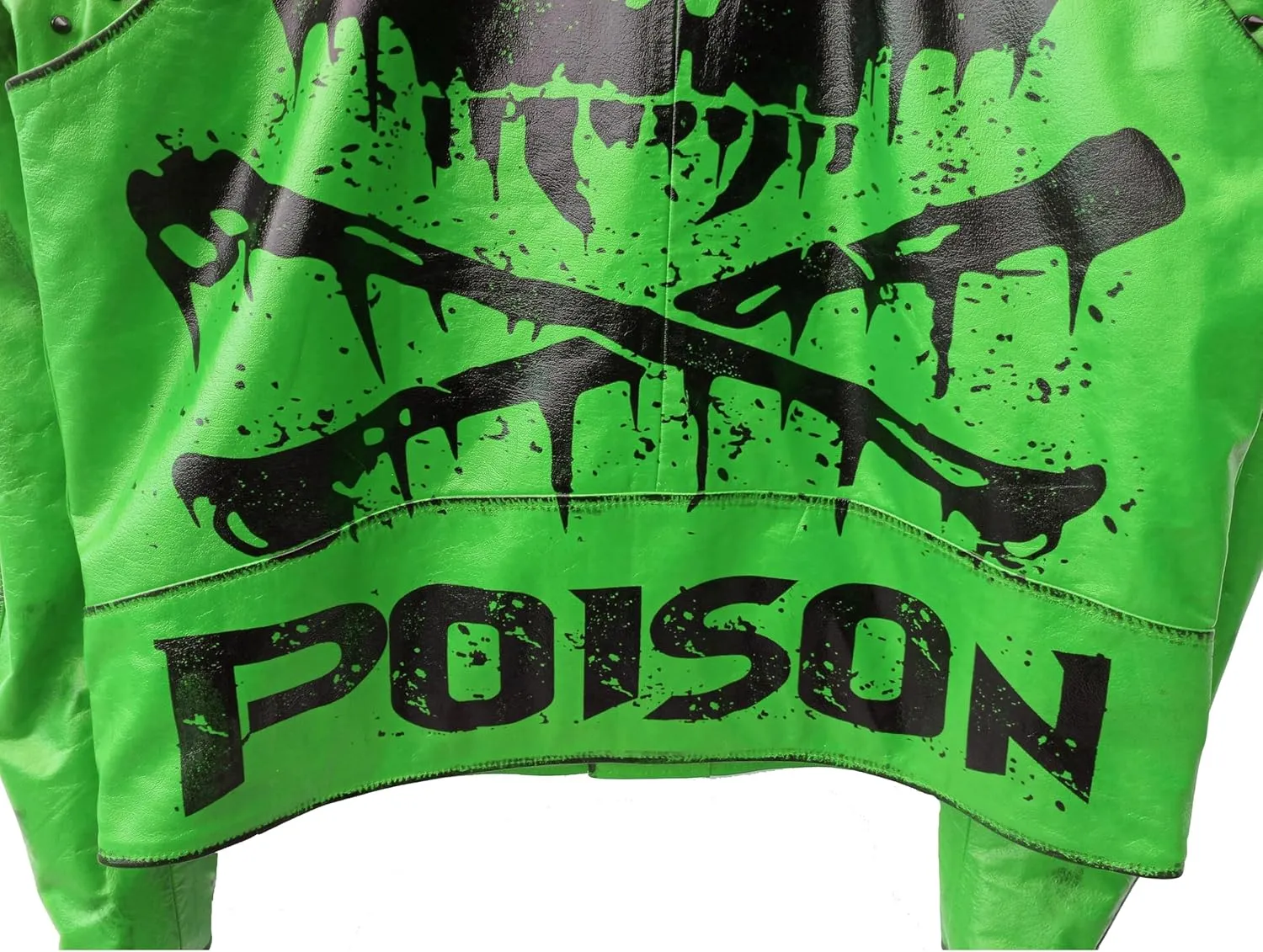 Undead Men Red White Punk Rock Skull Poison Spiked Printed Skeleton Motorcycle Leather Jacket