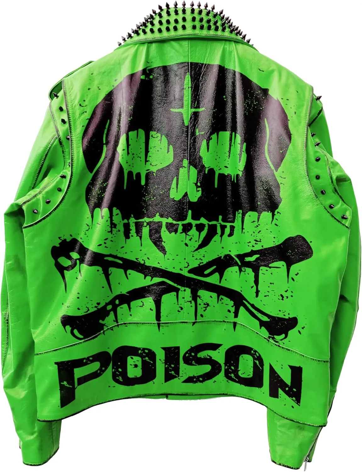 Undead Men Red White Punk Rock Skull Poison Spiked Printed Skeleton Motorcycle Leather Jacket