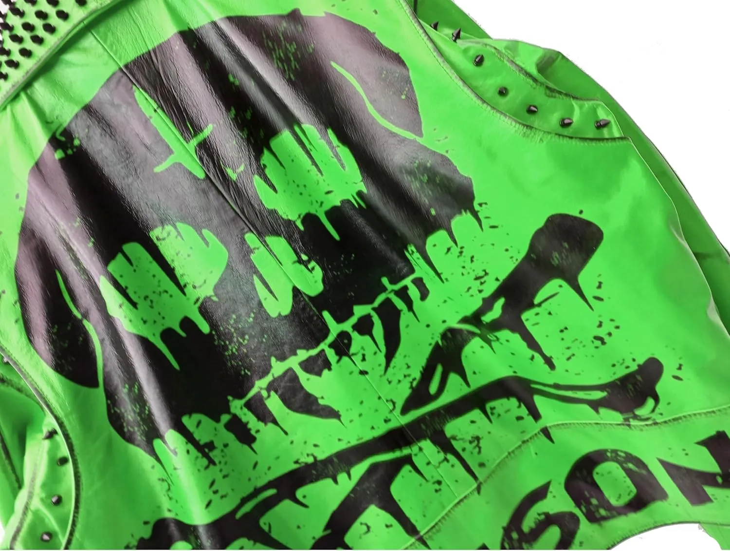 Undead Men Red White Punk Rock Skull Poison Spiked Printed Skeleton Motorcycle Leather Jacket