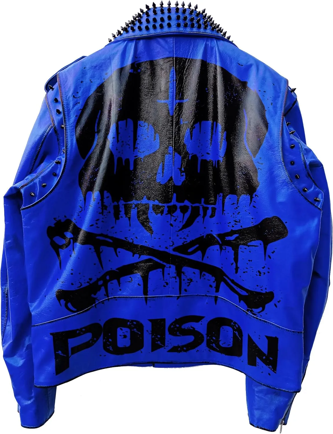 Undead Men Red White Punk Rock Skull Poison Spiked Printed Skeleton Motorcycle Leather Jacket