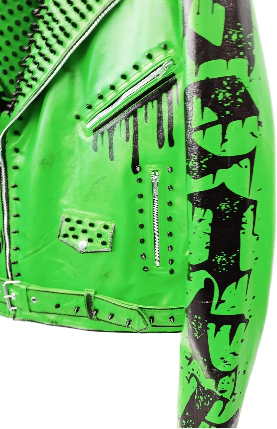 Undead Men Red White Punk Rock Skull Poison Spiked Printed Skeleton Motorcycle Leather Jacket