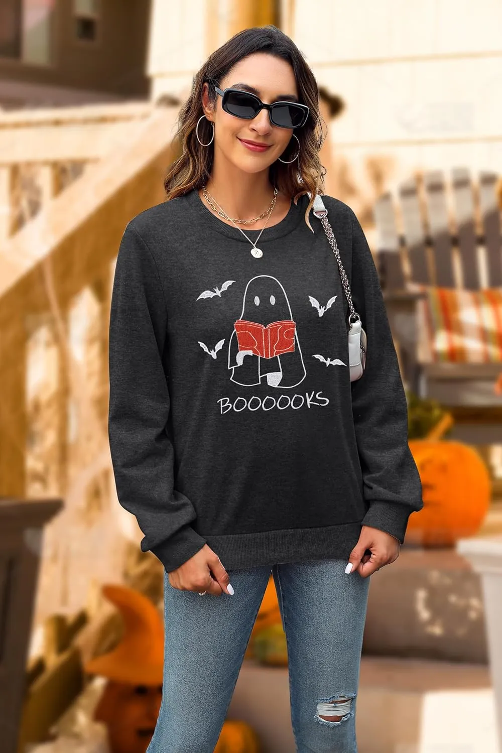 UNIQUEONE Halloween Sweatshirts for Women Oversized: Halloweentown University Sweater Spooky Season Fall Pullover Sweatshirt