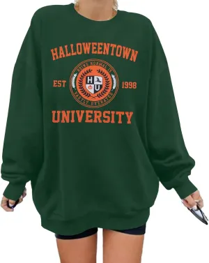UNIQUEONE Halloween Sweatshirts for Women Oversized: Halloweentown University Sweater Spooky Season Fall Pullover Sweatshirt