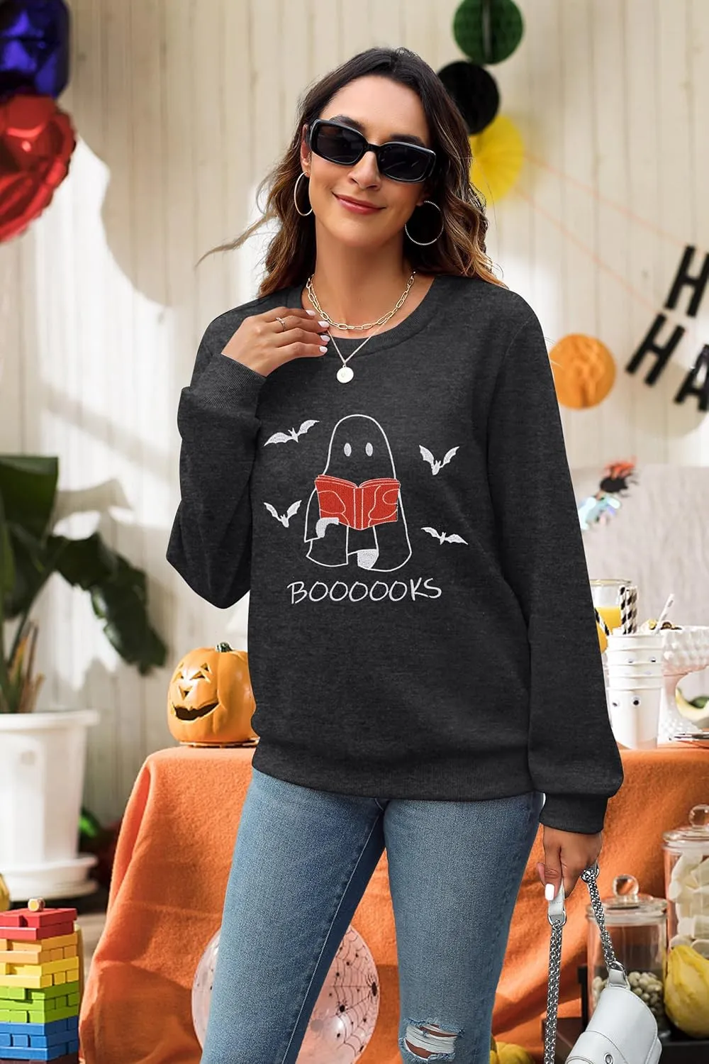 UNIQUEONE Halloween Sweatshirts for Women Oversized: Halloweentown University Sweater Spooky Season Fall Pullover Sweatshirt