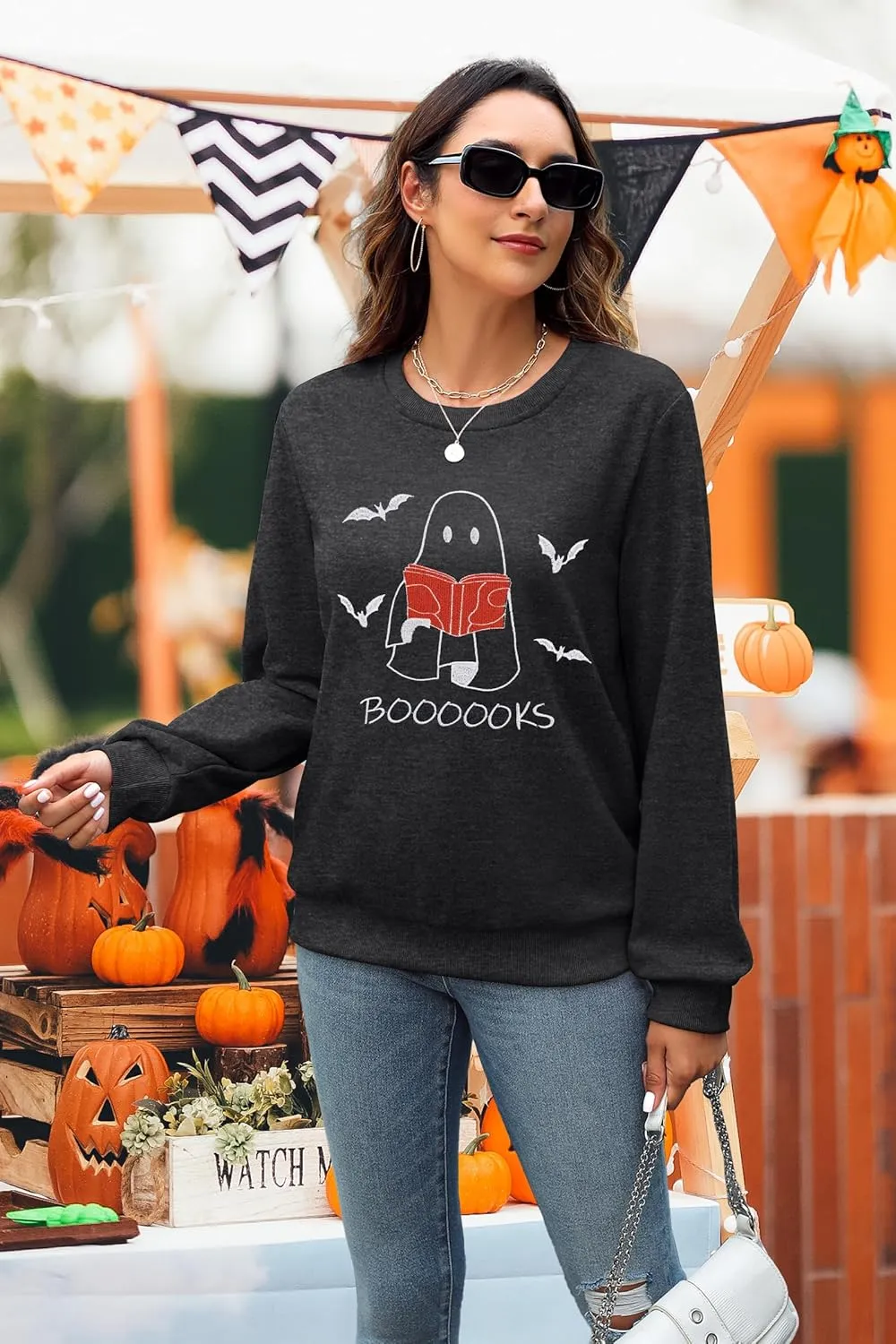 UNIQUEONE Halloween Sweatshirts for Women Oversized: Halloweentown University Sweater Spooky Season Fall Pullover Sweatshirt