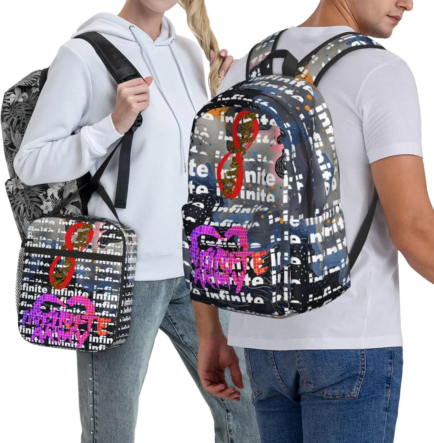 Unisex Lightweight Backpack With Handle Insulated Lunch Bag Big Capacity Travel Daypack Set, Black2